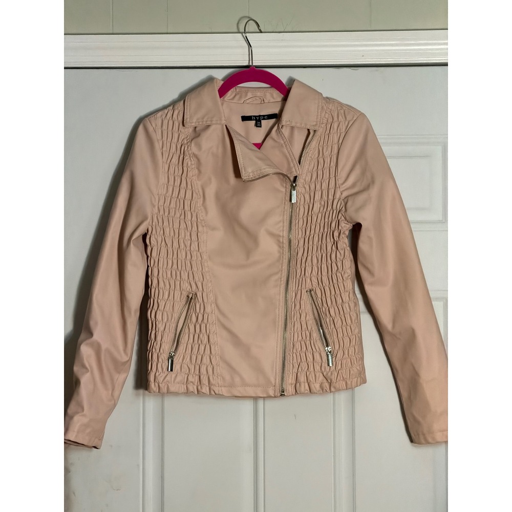 Hype Womens Blush Pink Faux Leather Smocked Moto Jacket Size M